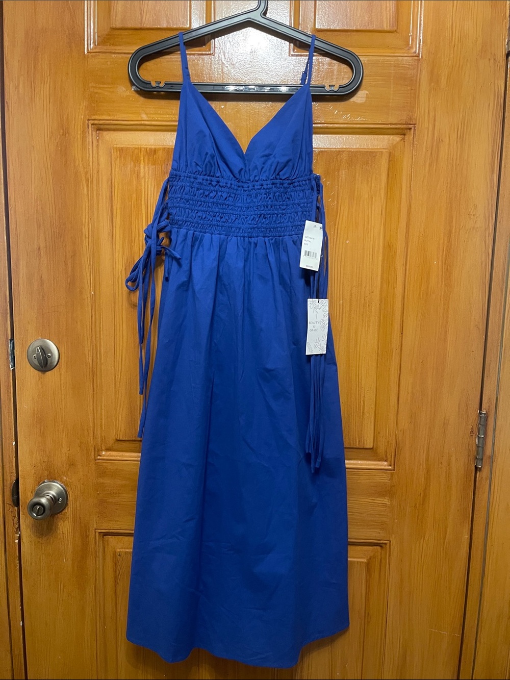 Royal Blue Smocked Waist Midi Dress